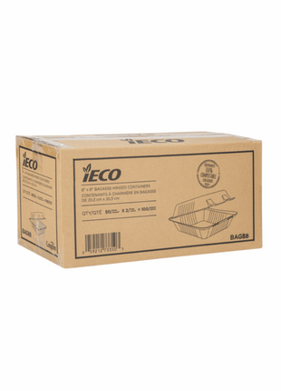 Container Hinged 8×8″/9×9″ Bagasse – White Square Lid (100/Case) - Arcapack