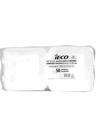 Container Hinged 8×8″/9×9″ Bagasse – White Square Lid (100/Case) - Arcapack