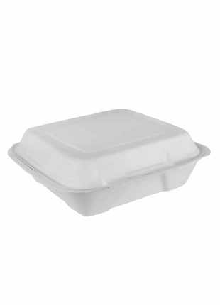 Container Hinged 8×8″/9×9″ Bagasse – White Square Lid (100/Case) - Arcapack