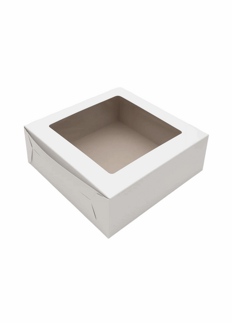 Bakery Box with Window, Paperboard – White 8x8x2.5" (250/Pack) - Arcapack