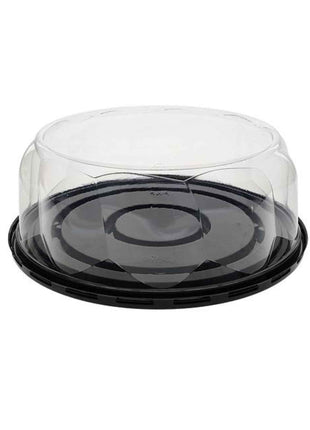 Swirl Dome Lid with Base – 3.5" Height, 10" Base for 8" Cake, PET, Black/Clear (100/Case)