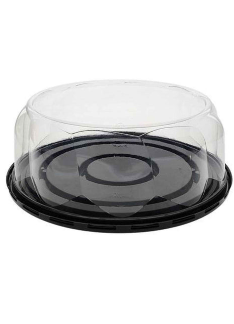 Swirl Dome Lid with Base – 3.5" Height, 10" Base for 8" Cake, PET, Black/Clear (100/Case)