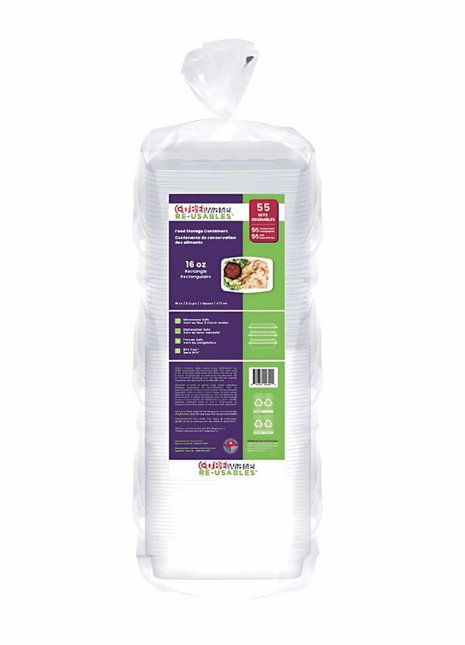 Rectangular Food Container with Lid – 16oz/28oz/38oz Polypropylene Translucent (55/Pack) - Arcapack