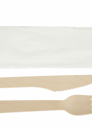 Cutlery Kit, Birch Wood Natural – Individually Wrapped 3-Piece Set (250/Case) - Arcapack