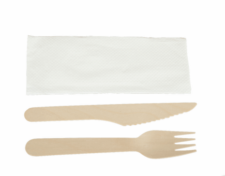 Cutlery Kit, Birch Wood Natural – Individually Wrapped 3-Piece Set (250/Case) - Arcapack