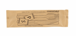 Cutlery Kit, Birch Wood Natural – Individually Wrapped 5-Piece Set (250/Case)