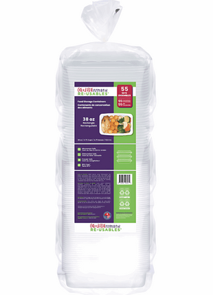 Rectangular Food Container with Lid – 16oz/28oz/38oz Polypropylene Translucent (55/Pack) - Arcapack