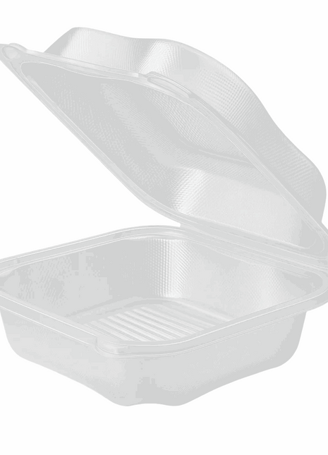 Container Hinged 8.35x8.32x2.88” Polypropylene – Clear Square (150/Case) - Arcapack