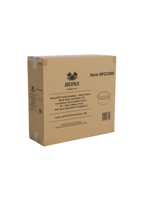 Round Container PP Injection Black Base with Clear Lid – 32oz (150/Box)