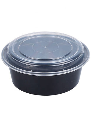 Round Container PP Injection Black Base with Clear Lid – 32oz (150/Box)