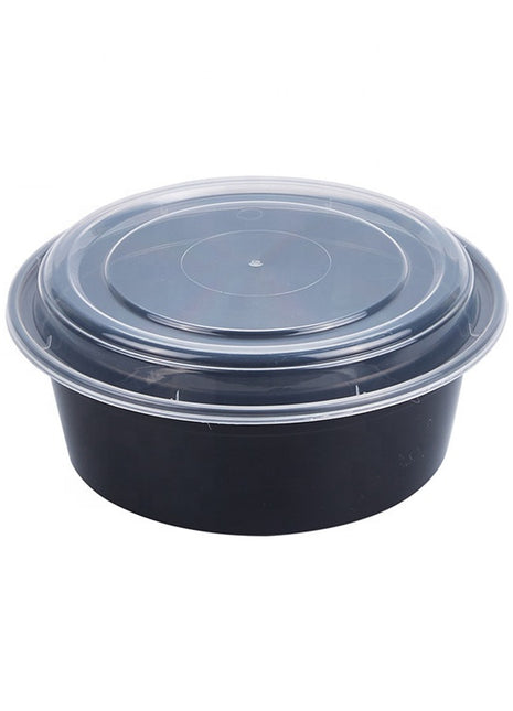 Round Container PP Injection Black Base with Clear Lid – 32oz (150/Box)