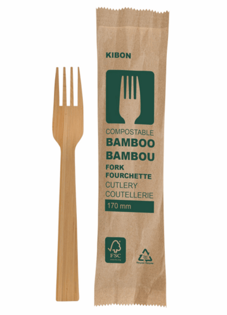 Fork, Bamboo Natural Wood – Individually Wrapped 170 mm (500/Case) - Arcapack