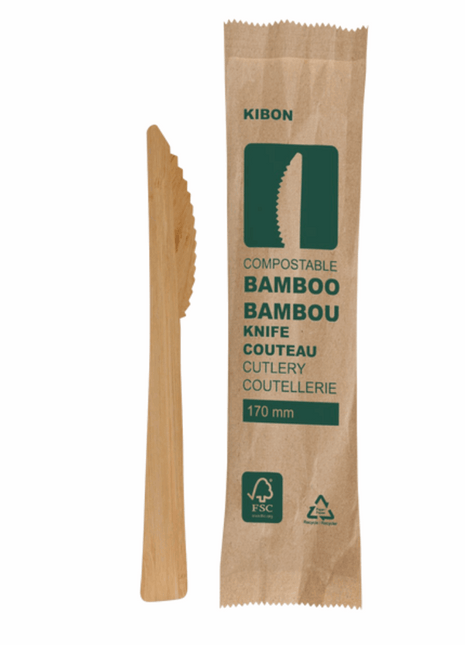 Knife, Bamboo Natural – Individually Wrapped 170mm (500/Case)