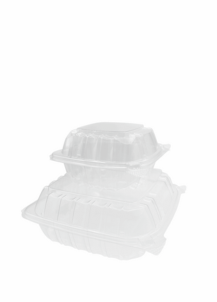 Container Hinged Clear Plastic – 6×6×3" (500/Case), 8×8×3" (250/Case) - Arcapack