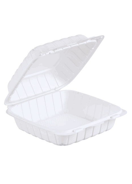 1-Compartment Container Hinged MFPP White – 8×8×3in & 9×6×3in (100-150/Case)