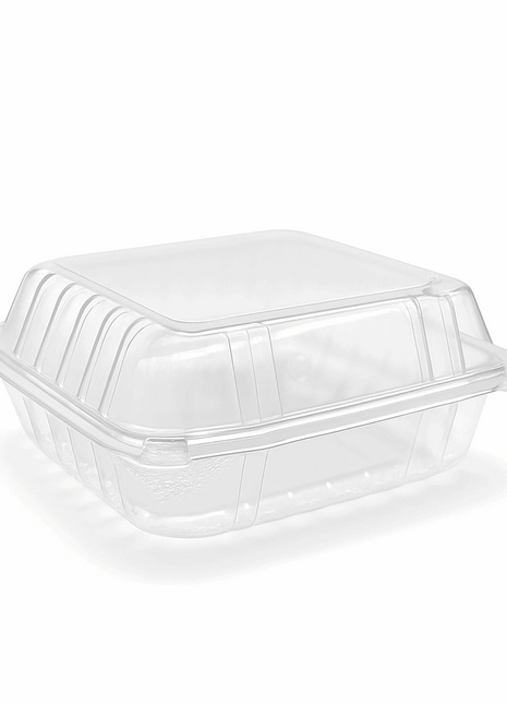 Container Hinged Clear Plastic – 6×6×3" (500/Case), 8×8×3" (250/Case) - Arcapack