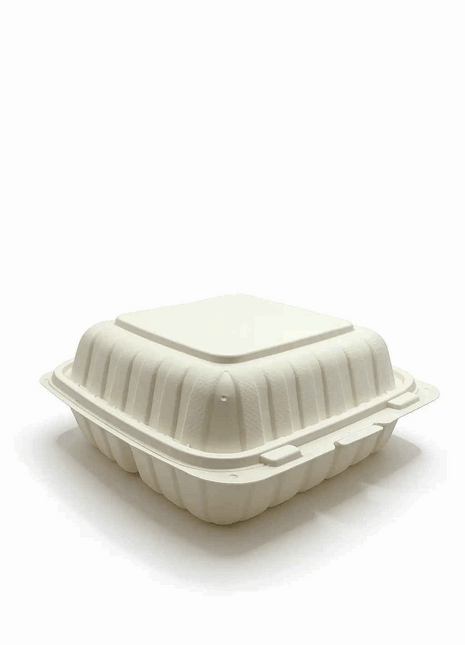 Hinged Take-Out Container 8.4x8.7x3.1" MFPP – White Square (146/Case)