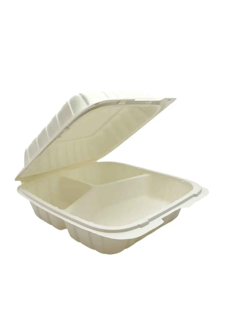 Hinged Take-Out Container 8.4x8.7x3.1" MFPP – White Square (146/Case)