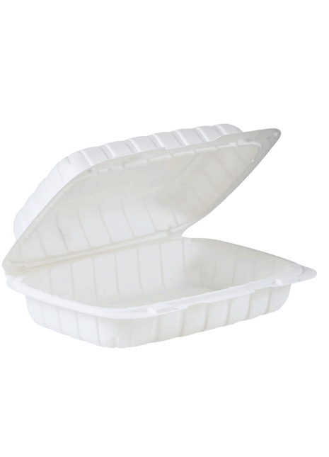 1-Compartment Container Hinged MFPP White – 8×8×3in & 9×6×3in (100-150/Case)