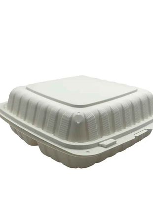 Hinged Take-Out Container 8.4x8.7x3.1" MFPP – White Square (146/Case)