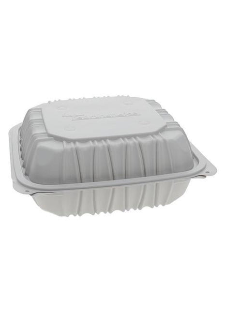 Vented 3-Compartment Hinged Lid Container – 8.5" x 8.5", MFPP, White (146/Case) - Arcapack