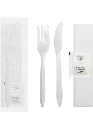 Cutlery Kit, White Plastic - Individually Wrapped 5-Piece Set (500/Case)