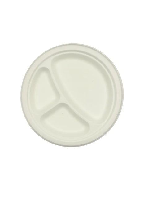 Plate 9” PP – White Round 3-Compartment (500/Case) - Arcapack