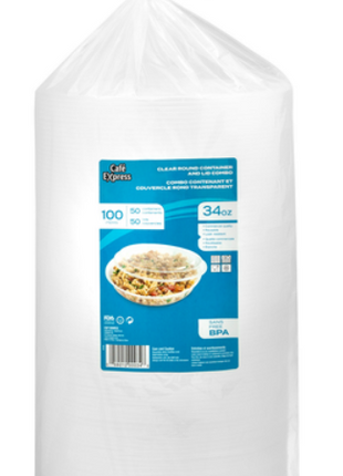 Round Containers with Lid – 22 oz/34 oz PP Clear (Pack of 50) - Arcapack
