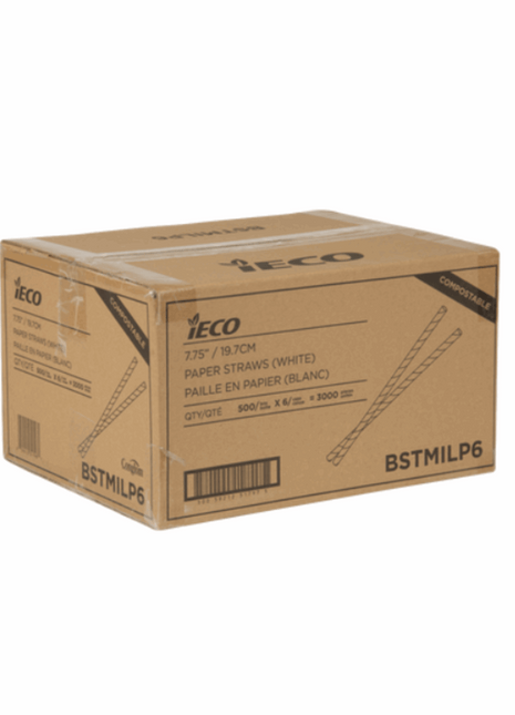 Paper Straws 7.75″ – White Compostable (3000/Case) - Arcapack