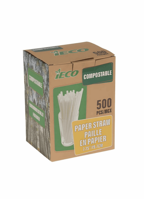 Paper Straws 7.75″ – White Compostable (3000/Case)