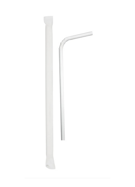 Flexible Paper Straw 8″ Individually Wrapped – White (5000/Pack) - Arcapack