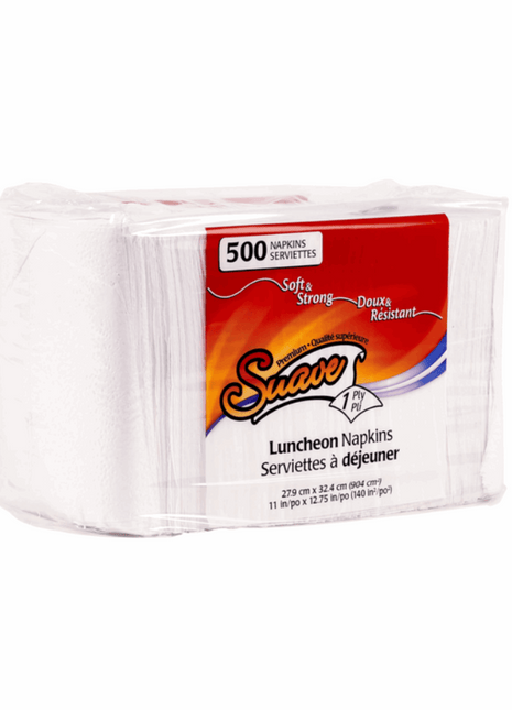 Suave 1-Ply Recycled Luncheon Napkins – 12 Packs of 500 (White) - Arcapack