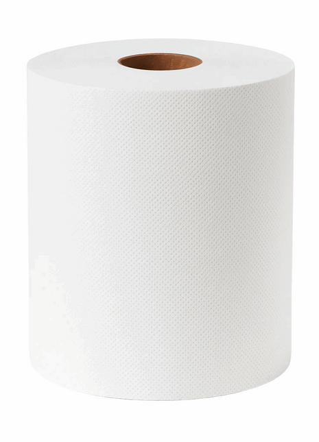 Recycled Paper Roll – 7.9" × 800' White Embossed Hardwound (6 Rolls/Case) - Arcapack